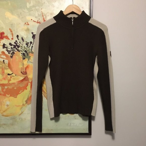 Y2K Lole Wool Blend Two Tone Preppy Mock Neck Sweater - Picture 1 of 10